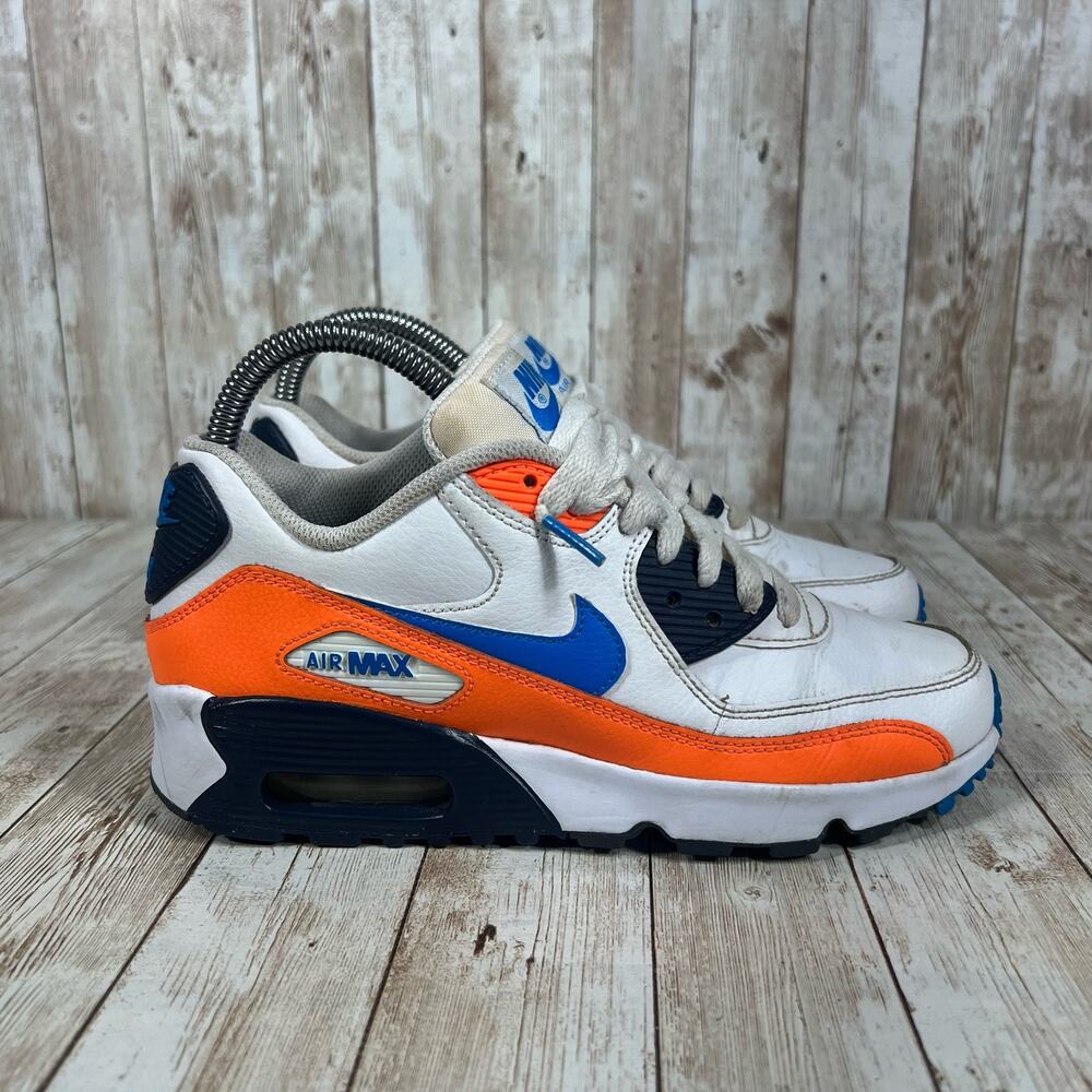 Nike Air Max 90 LTR Sneakers Youth 4.5y White Orange Blue 833412-116 Women's 6